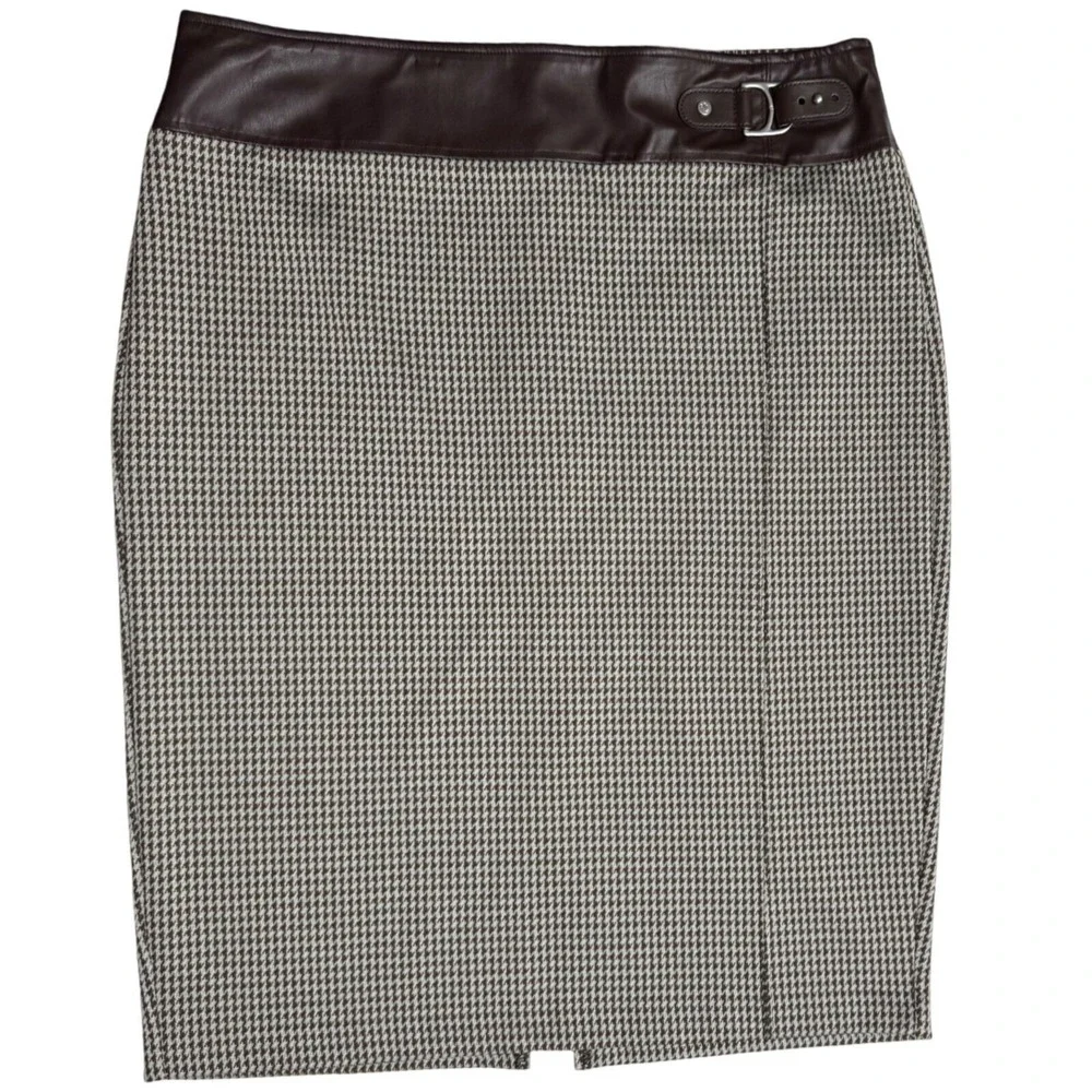 NWT Lauren Ralph Lauren Pencil Skirt 14 Houndstooth Stretchy Career Faux Leather
